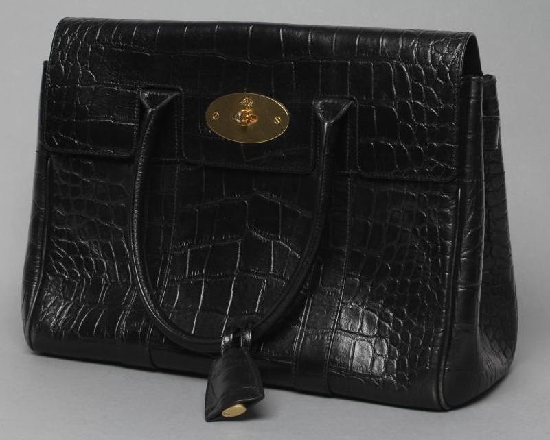 A MULBERRY PRINTED BLACK LEATHER "BAYSWATER" HANDBAG Image