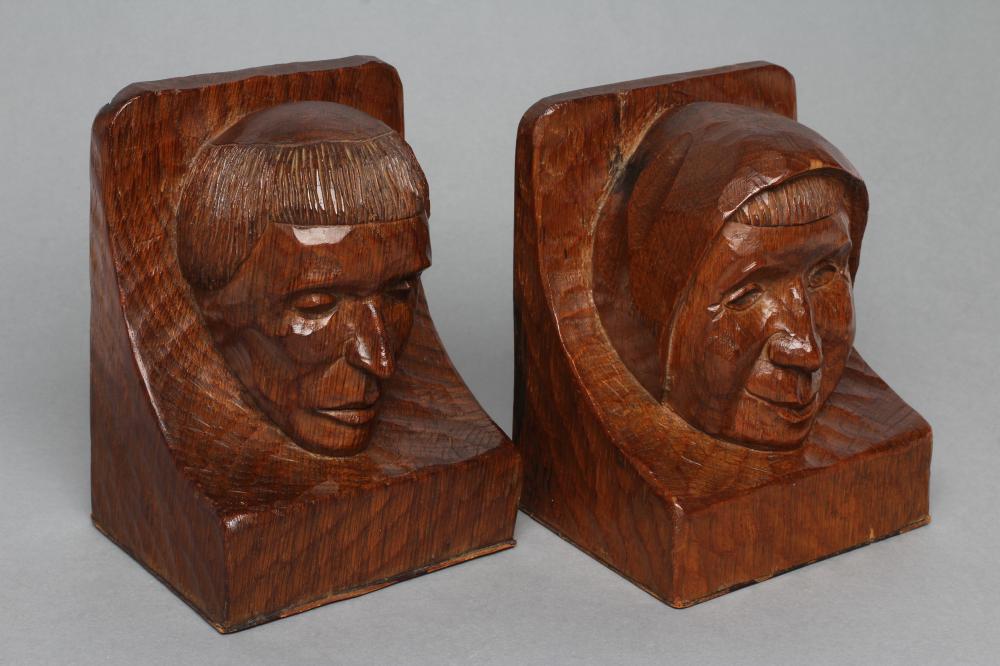 A PAIR OF THOMAS WHITTAKER OF LITTLEBECK ADZED OAK BOOK ENDS of dished oblong form Image