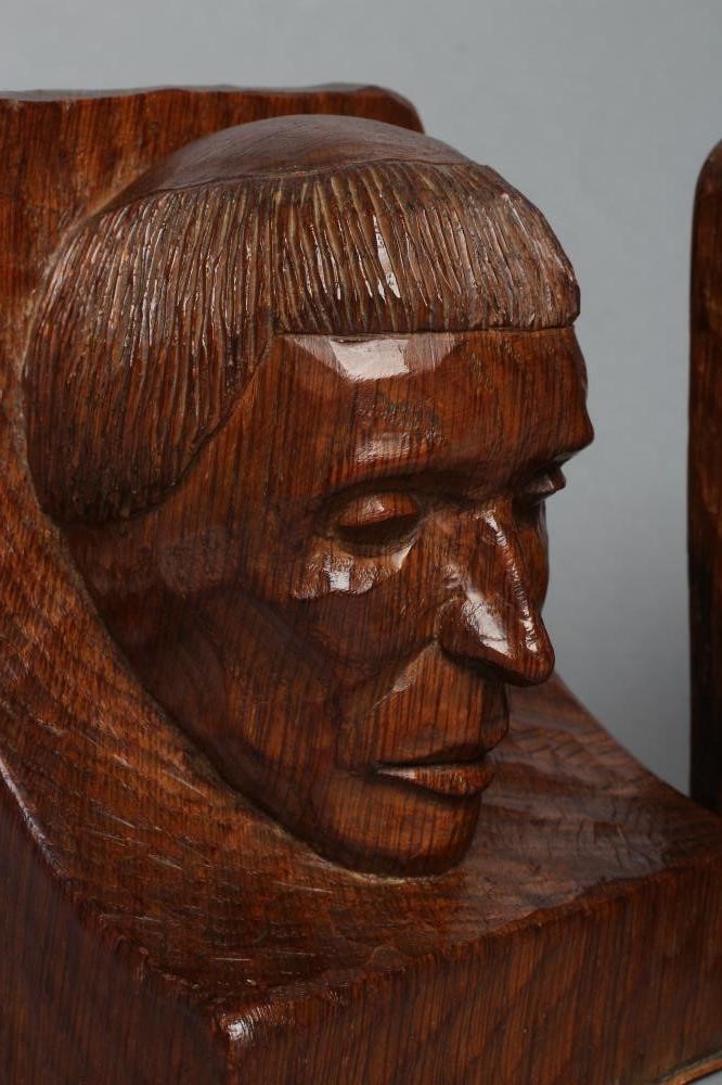 A PAIR OF THOMAS WHITTAKER OF LITTLEBECK ADZED OAK BOOK ENDS of dished oblong form Image