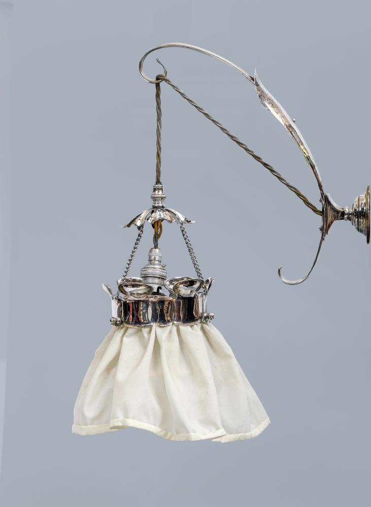 A W.A.S. BENSON & CO THREE LIGHT PLATED ON COPPER ELECTROLIER Image