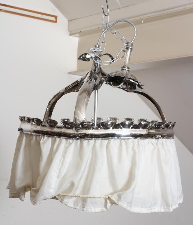 A W.A.S. BENSON & CO THREE LIGHT PLATED ON COPPER ELECTROLIER Image