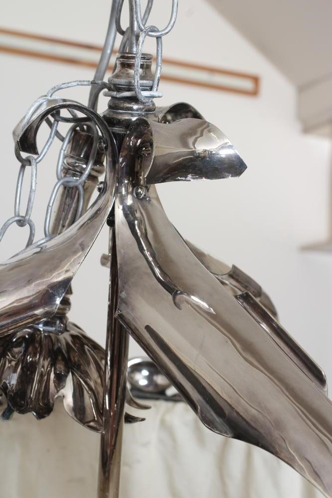 A W.A.S. BENSON & CO THREE LIGHT PLATED ON COPPER ELECTROLIER Image