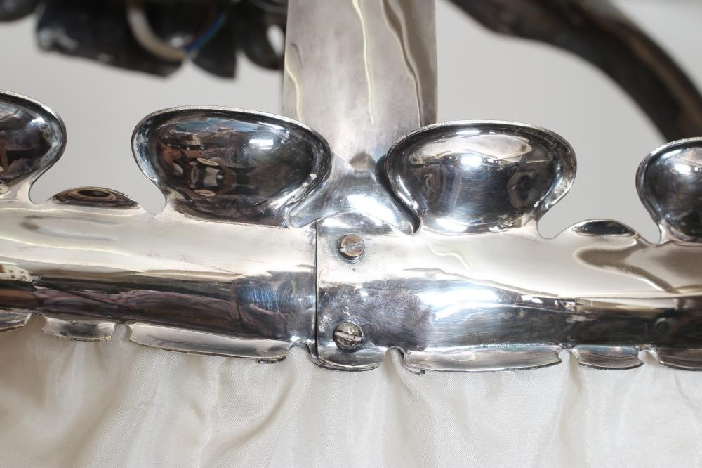 A W.A.S. BENSON & CO THREE LIGHT PLATED ON COPPER ELECTROLIER Image