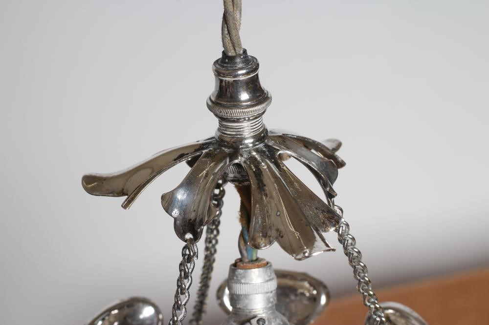 A W.A.S. BENSON & CO THREE LIGHT PLATED ON COPPER ELECTROLIER Image