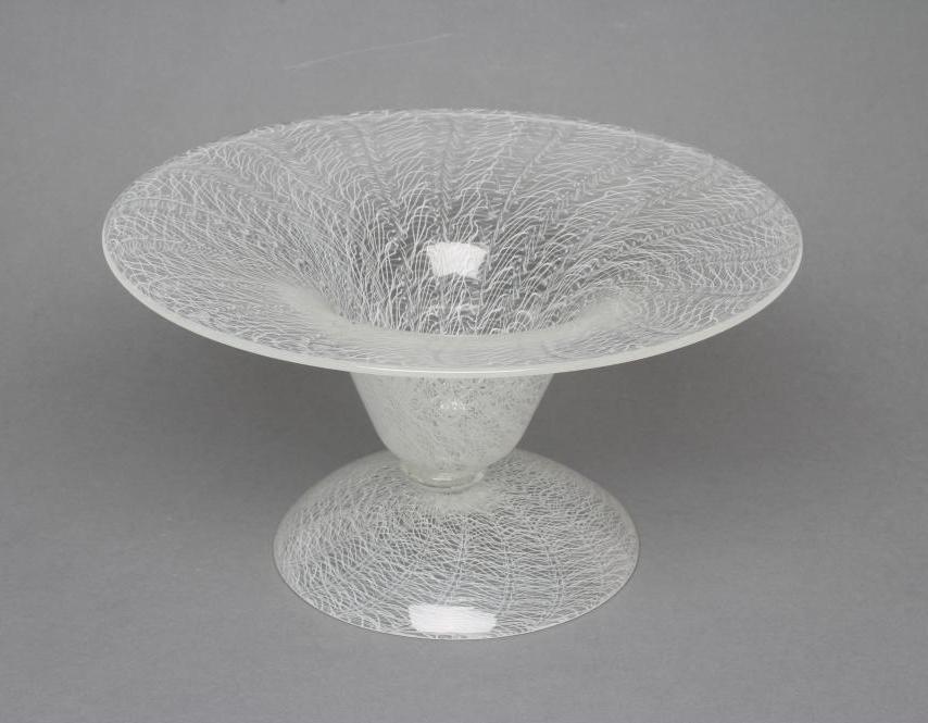 A MURANO WHITE LATTICINO GLASS PEDESTAL BOWL Image