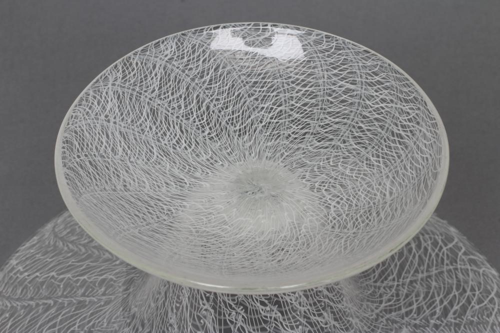 A MURANO WHITE LATTICINO GLASS PEDESTAL BOWL Image