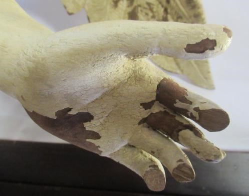 A PAIR OF PAINTED CARVED WOOD ANGELS Image