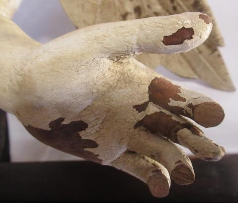 A PAIR OF PAINTED CARVED WOOD ANGELS Image