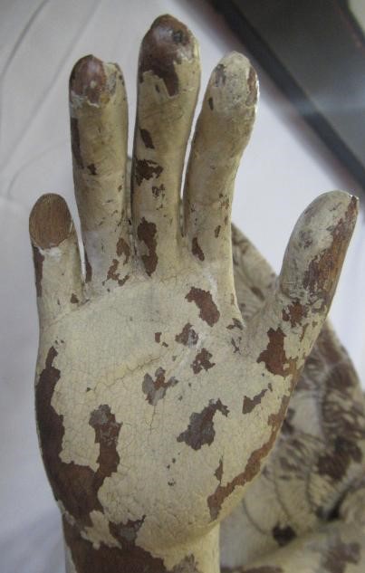 A PAIR OF PAINTED CARVED WOOD ANGELS Image