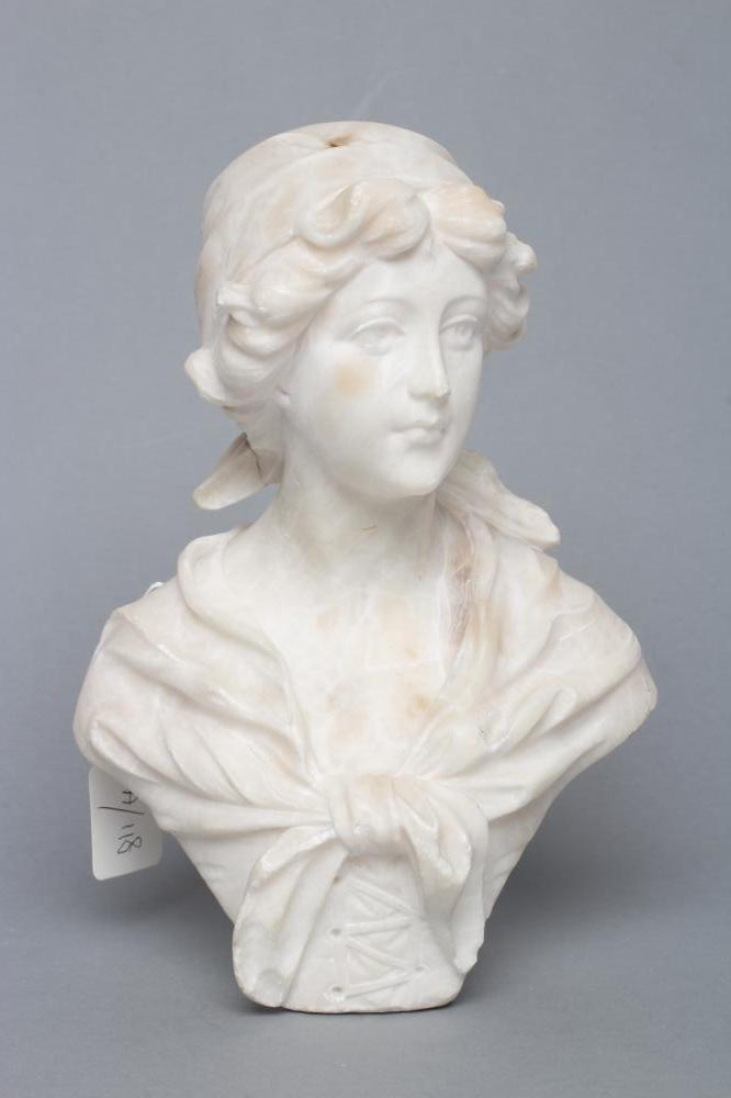 AN ALABASTER BUST OF A YOUNG WOMAN Image