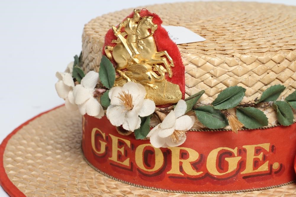 TWO EARLY ETON COLLEGE BOAT PROCESSION STRAW BOATERS Image