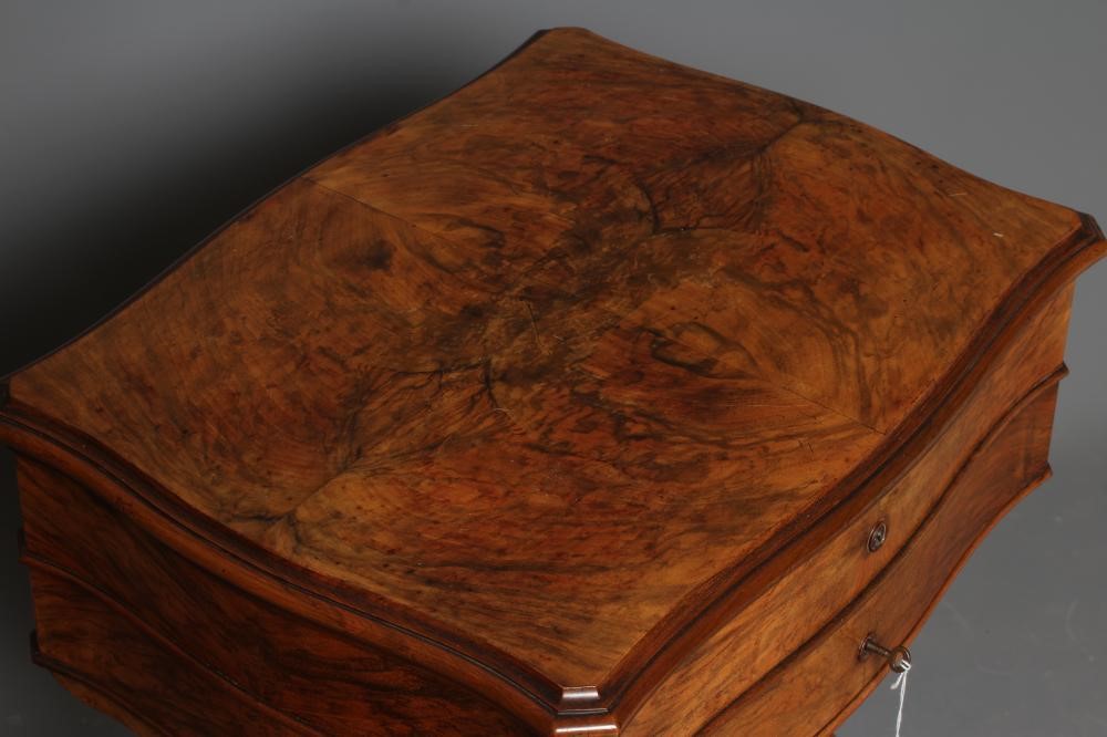 A VICTORIAN BURR WALNUT WORK TABLE of serpentine oblong form Image
