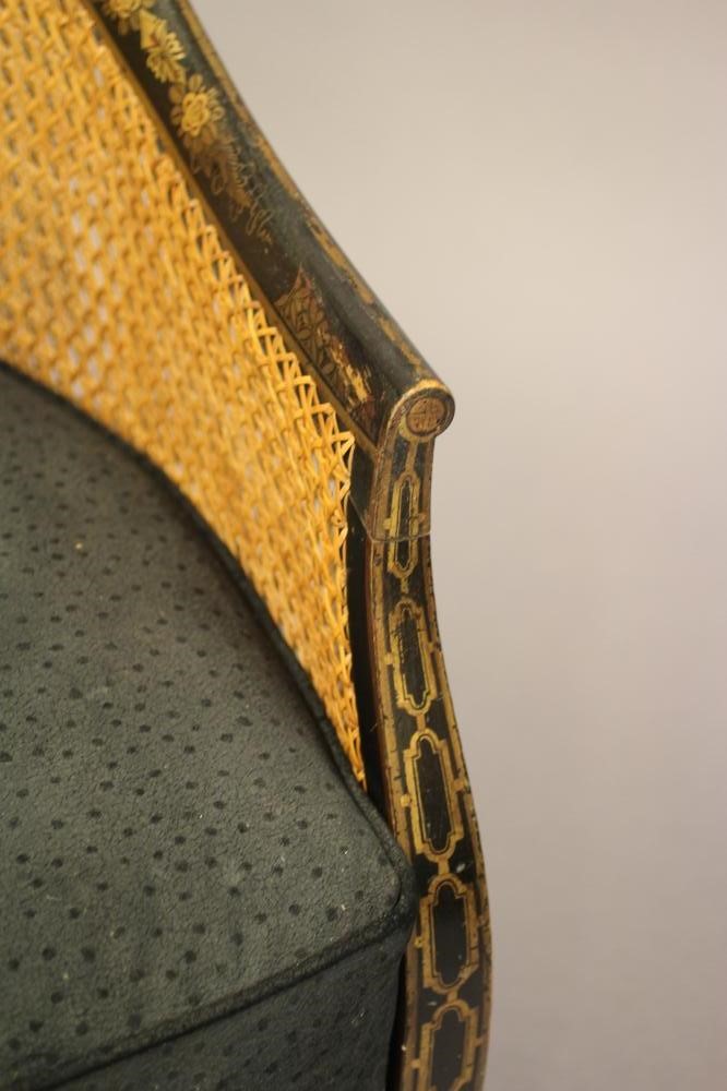 A BLACK LACQUERED CHINOISERIE TUB CHAIR Image