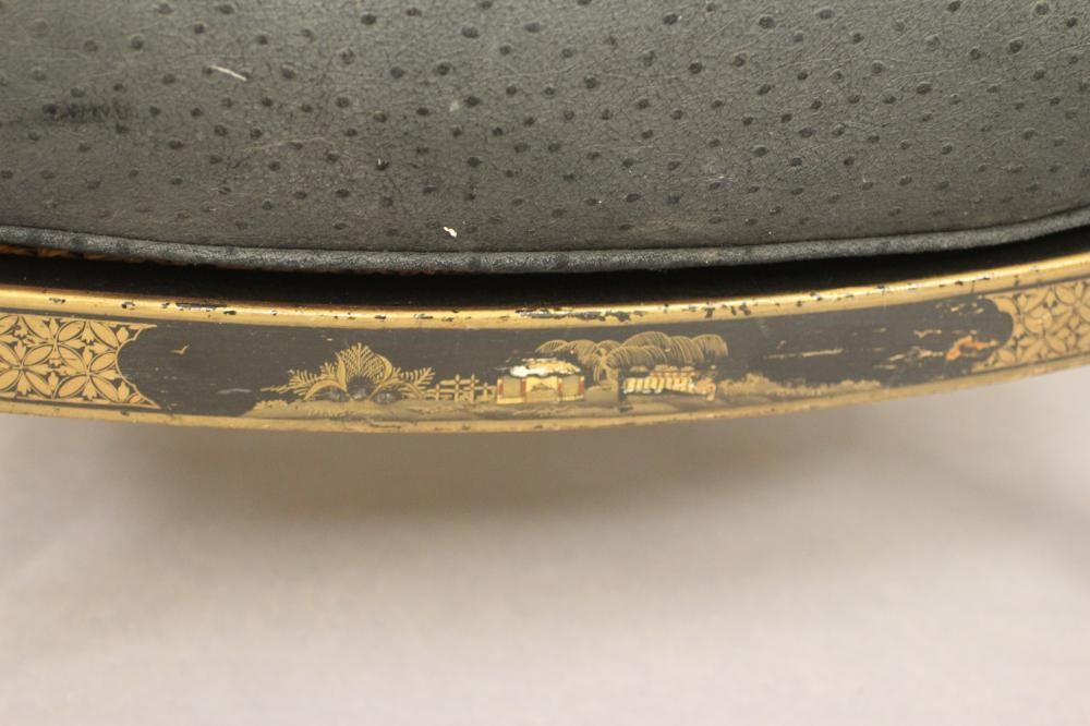 A BLACK LACQUERED CHINOISERIE TUB CHAIR Image