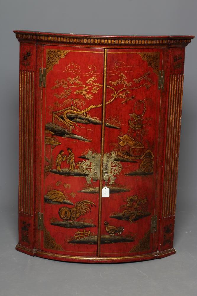 A GEORGIAN RED LACQUERED CORNER CUPBOARD Image
