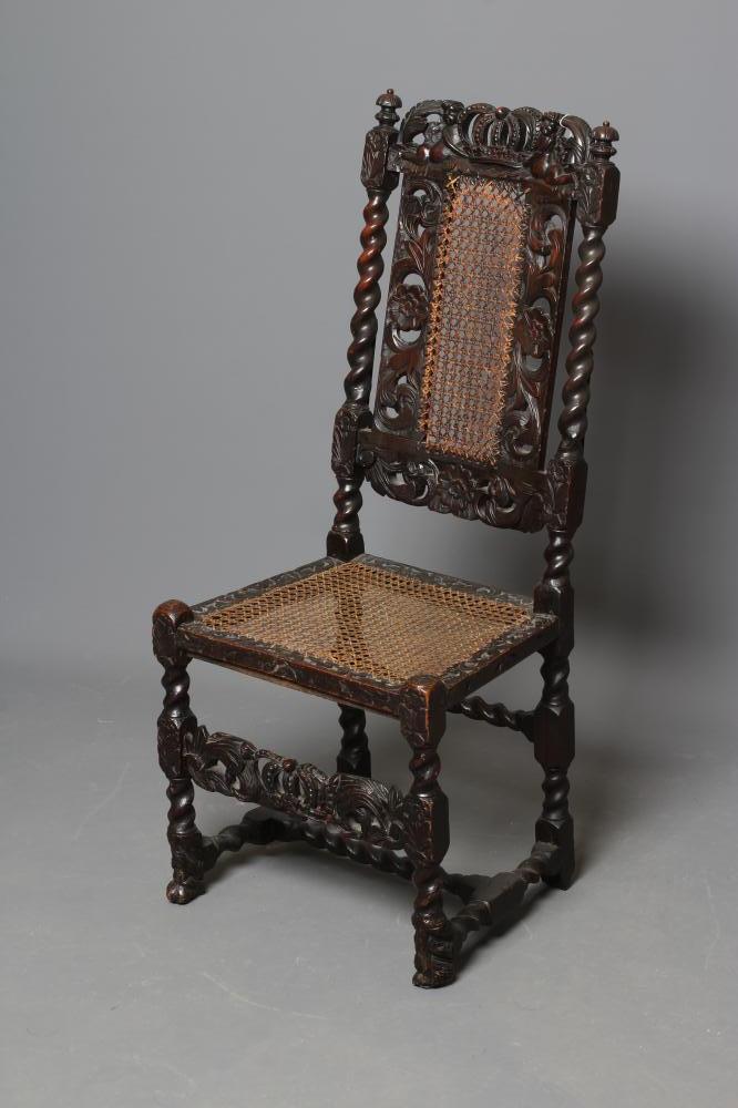 A CHARLES II CARVED WALNUT SIDE CHAIR Image
