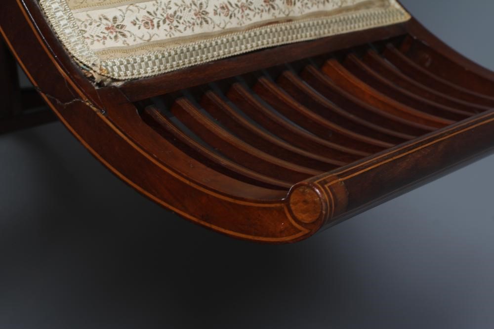 AN EDWARDIAN X FRAMED MAHOGANY DRESSING STOOL WITH MARQUETRY and stringing Image