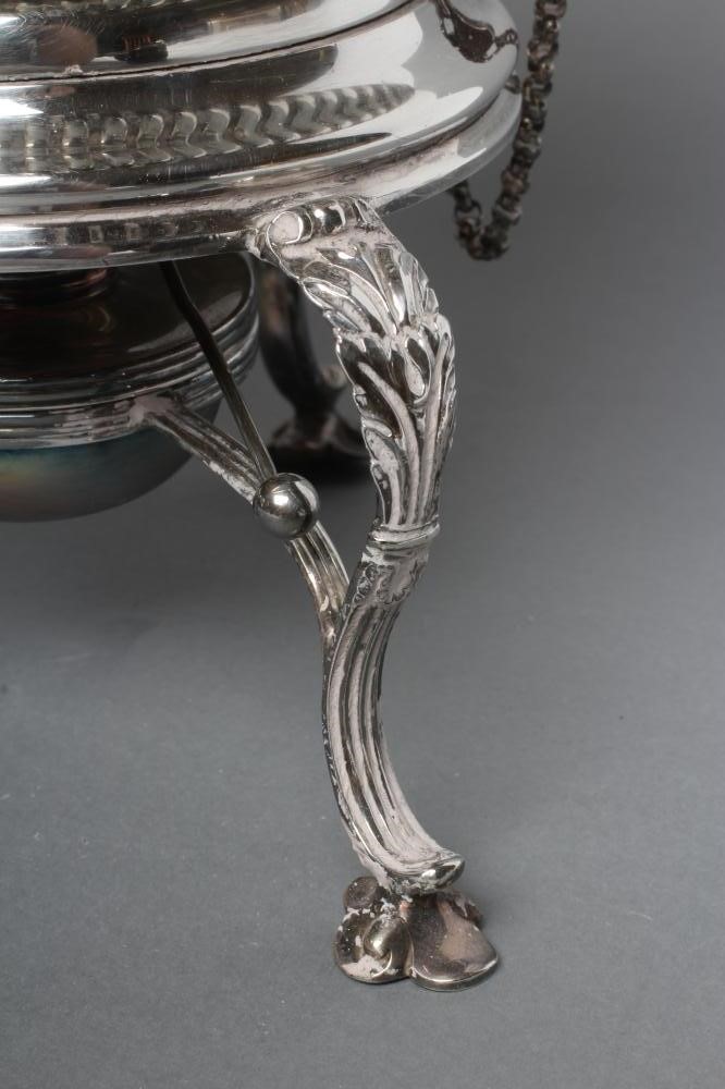 AN EDWARDIAN SILVER SPIRIT KETTLE ON STAND WITH BURNER Image