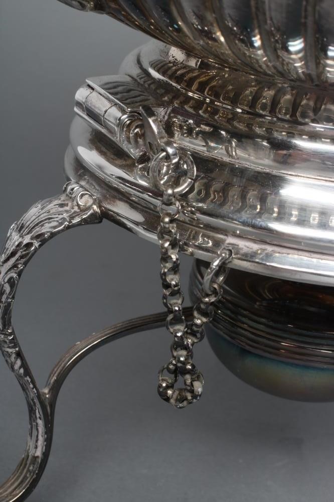 AN EDWARDIAN SILVER SPIRIT KETTLE ON STAND WITH BURNER Image