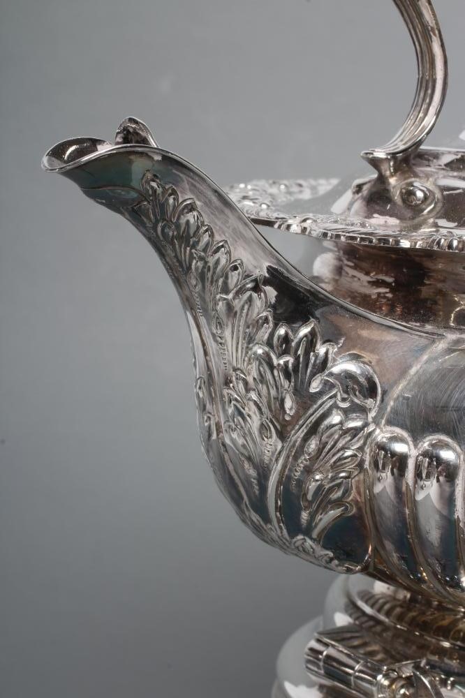 AN EDWARDIAN SILVER SPIRIT KETTLE ON STAND WITH BURNER Image