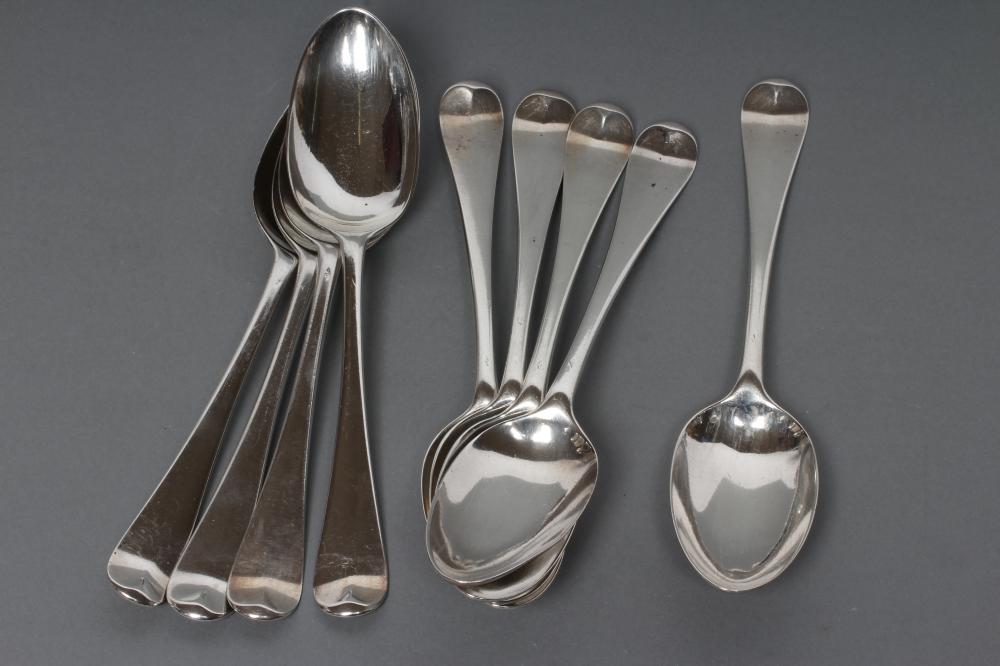 A SET OF NINE GEORGE II SILVER TABLESPOONS Image