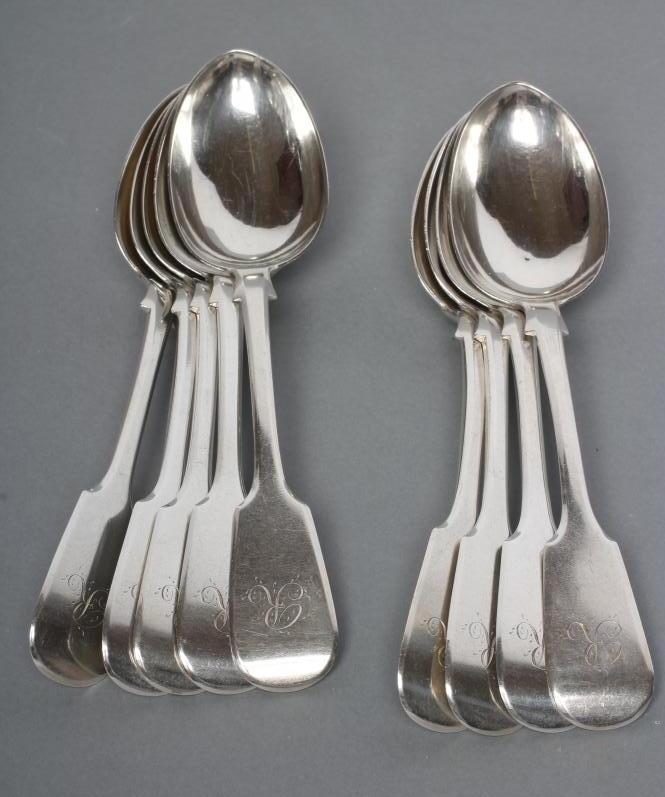 A SET OF NINE VICTORIAN SILVER DESSERT SPOONS Image