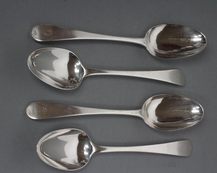 A SET OF FOUR GEORGE II SILVER TABLESPOONS Image