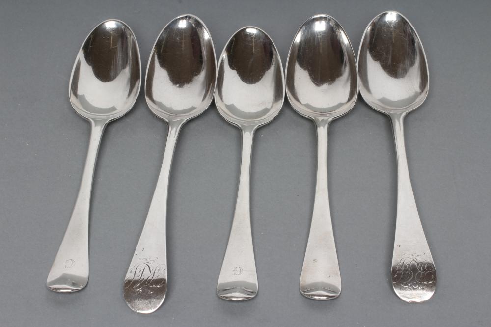 A PAIR OF GEORGE II FANCY BACK SILVER TABLESPOONS Image