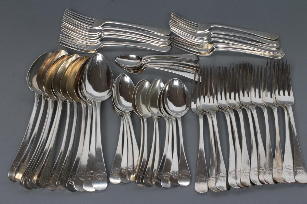 A MATCHED AND COMPOSITE SCOTTISH SILVER TABLE SERVICE Image