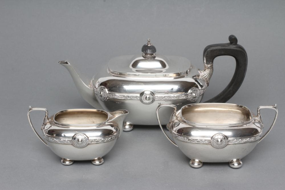 AN EDWARDIAN BACHELOR'S THREE PIECE SILVER TEA SERVICE Image