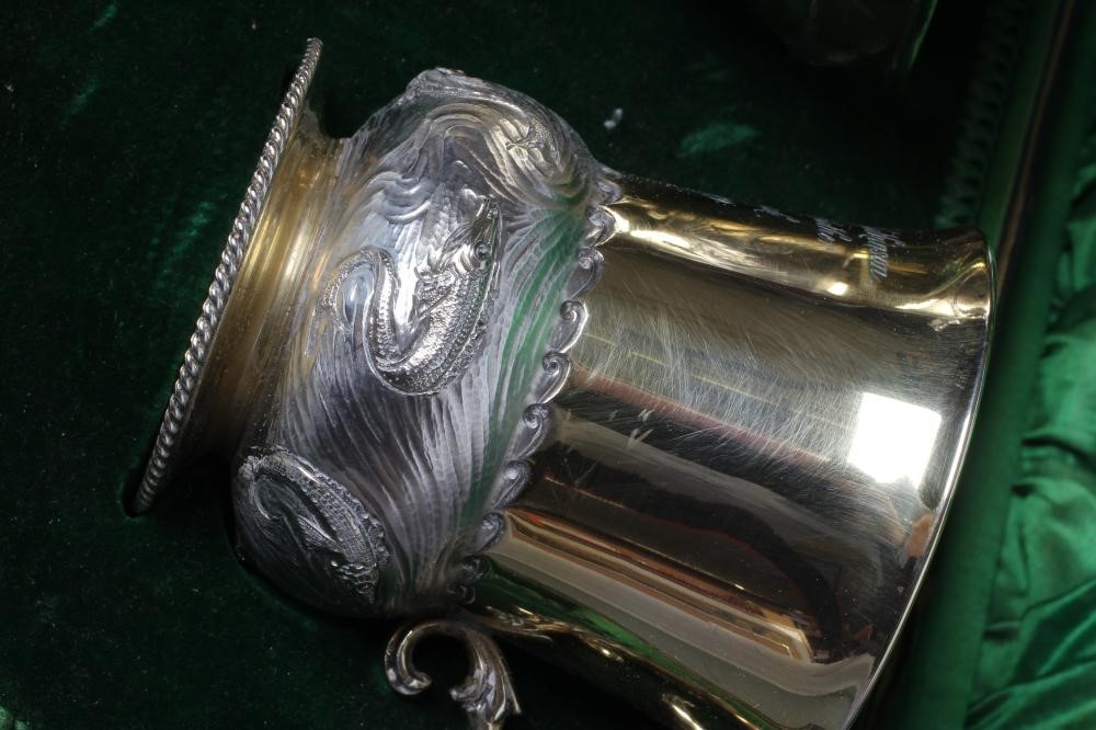 AN EDWARDIAN SILVER ARTS AND CRAFTS THREE PIECE CHRISTENING SET Image