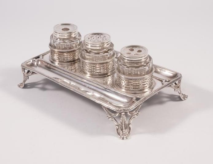A GEORGE III SILVER DESK STANDISH Image