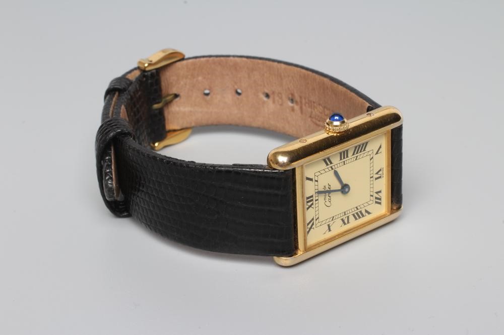 A MUST DE CARTIER SILVER GILT TANK QUARTZ WRISTWATCH Image