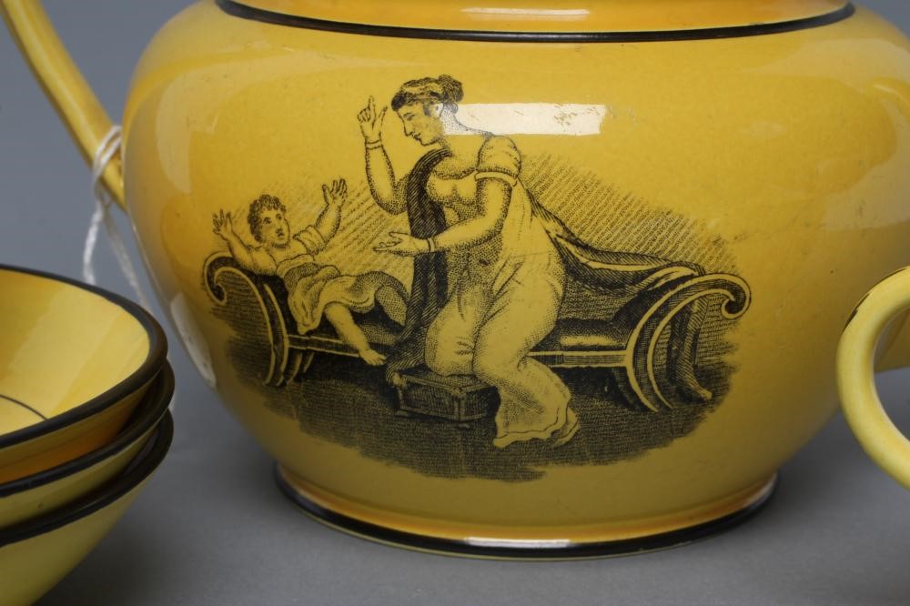A STAFFORDSHIRE CANARY YELLOW EARTHENWARE PART TEA SERVICE Image