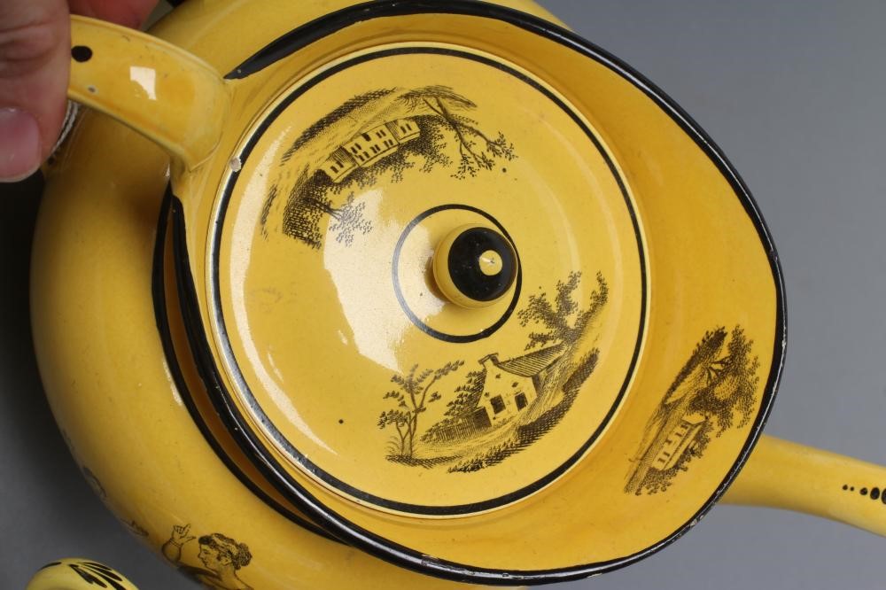 A STAFFORDSHIRE CANARY YELLOW EARTHENWARE PART TEA SERVICE Image
