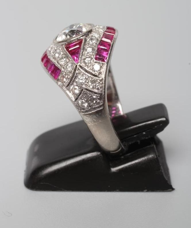 AN ART DECO DIAMOND AND RUBY RING Image