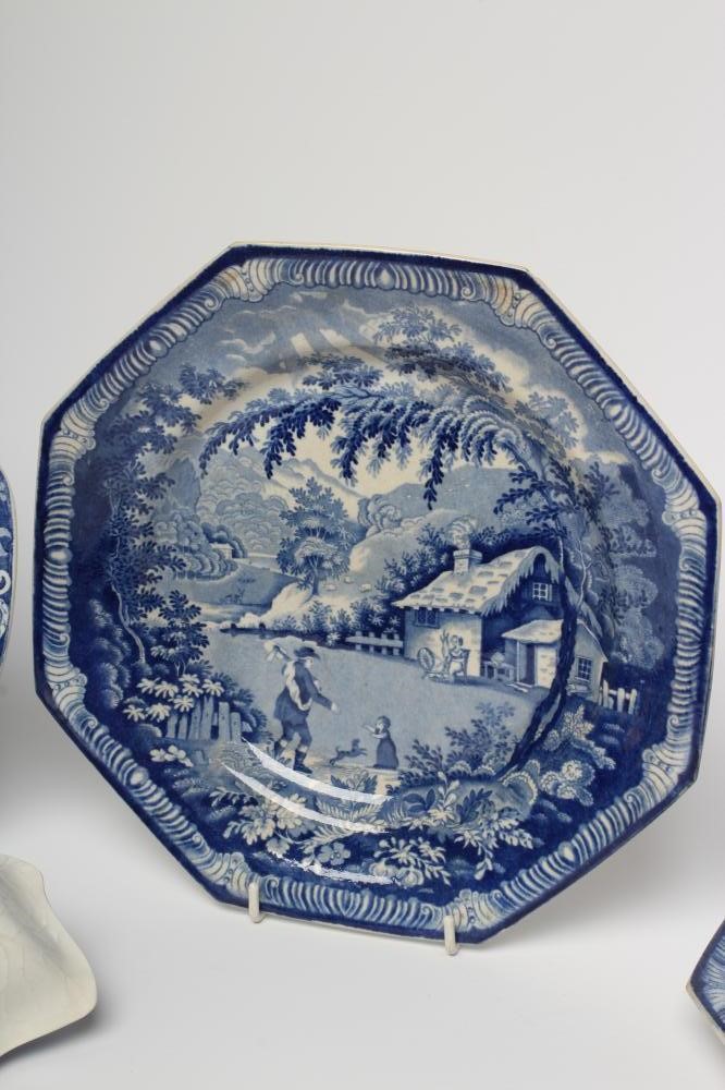 A COLLECTION OF BRAMELD PEARLWARE comprising a pair of octagonal "Returning Woodman" plates Image
