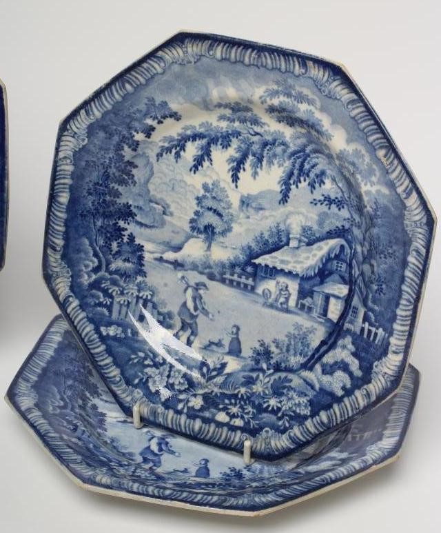 A COLLECTION OF BRAMELD PEARLWARE comprising a pair of octagonal "Returning Woodman" plates Image