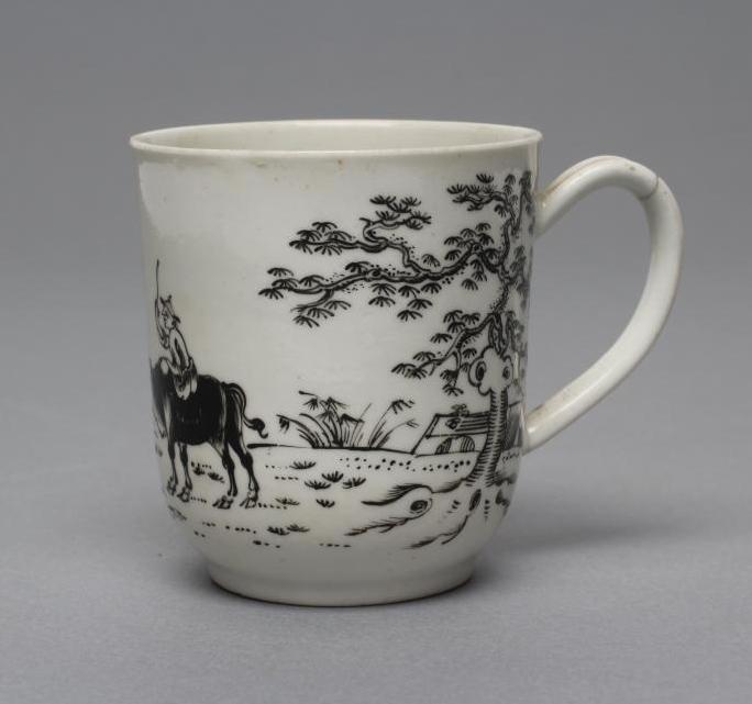 A FIRST PERIOD WORCESTER PORCELAIN BOY ON A BUFFALO COFFEE CUP Image