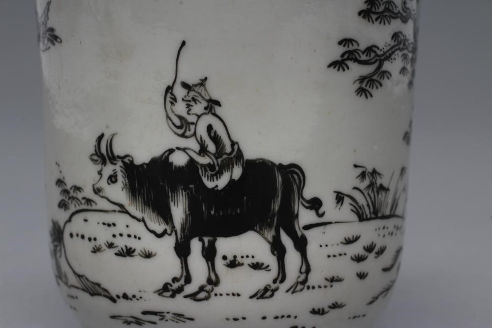A FIRST PERIOD WORCESTER PORCELAIN BOY ON A BUFFALO COFFEE CUP Image