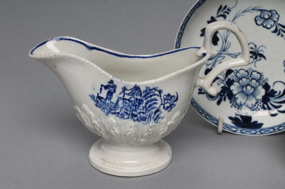 A PENNINGTON'S LIVERPOOL PORCELAIN FISHRMAN PATTERN SAUCEBOAT Image