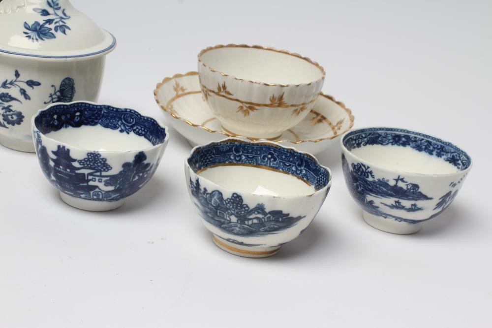 A COLLECTION OF 18TH CENTURY ENGLISH PORCELAIN comprising a First Period Worcester coffee cup Image