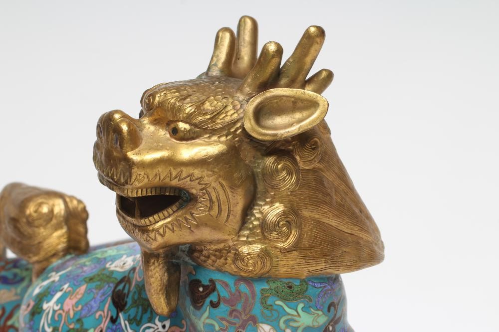 A PAIR OF CHINESE CLOISONNE ENAMEL KYLIN Image