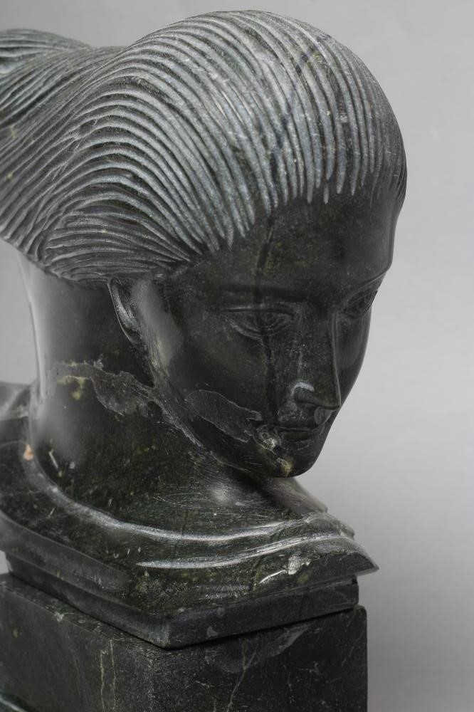 AN ART DECO STYLE GREEN MARBLE FEMALE BUST Image