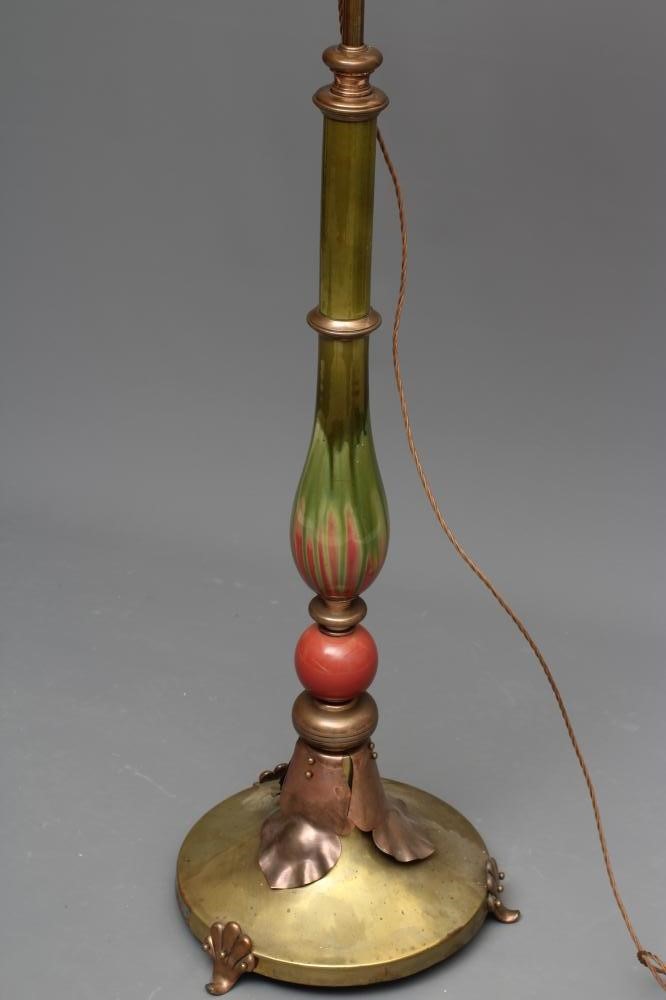 AN ARTS AND CRAFTS STYLE COPPER AND BRASS STANDARD LAMP Image