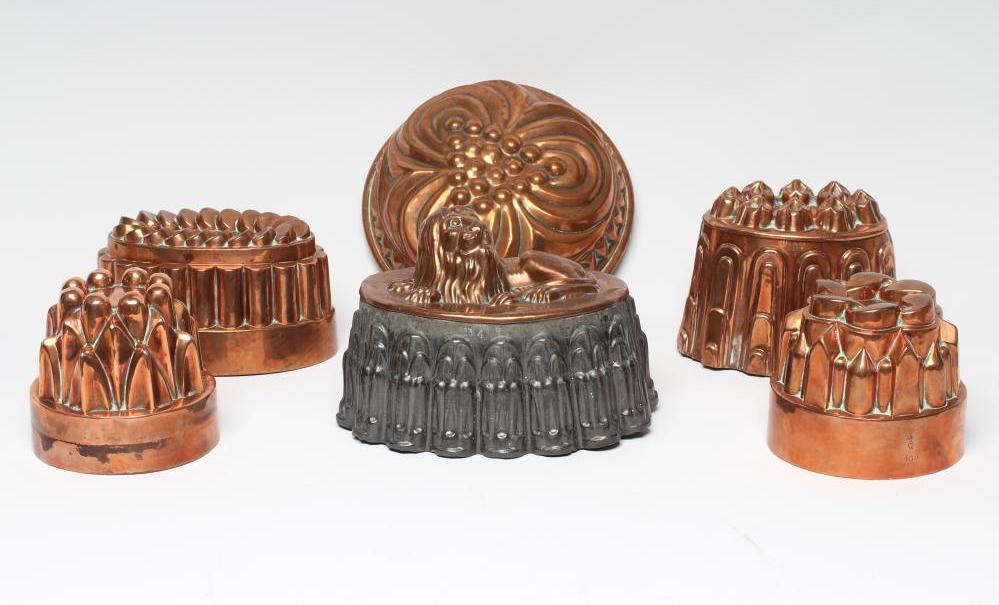 FIVE COPPER JELLY MOULDS Image