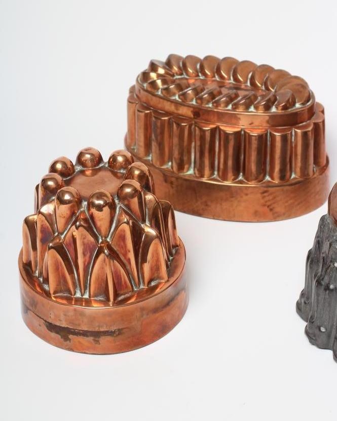 FIVE COPPER JELLY MOULDS Image