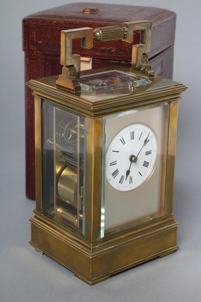 A FRENCH BRASS CASED CARRIAGE CLOCK Image