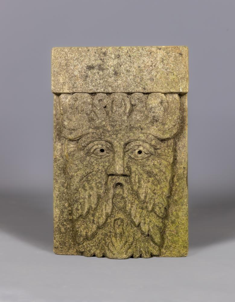 A CARVED SANDSTONE "GREEN MAN" OBLONG WALL PLAQUE Image