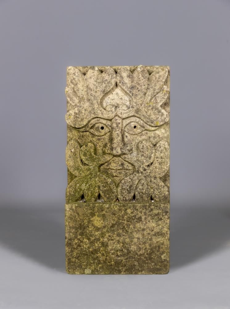 A CARVED SANDSTONE "GREEN MAN" OBLONG WALL PLAQUE Image